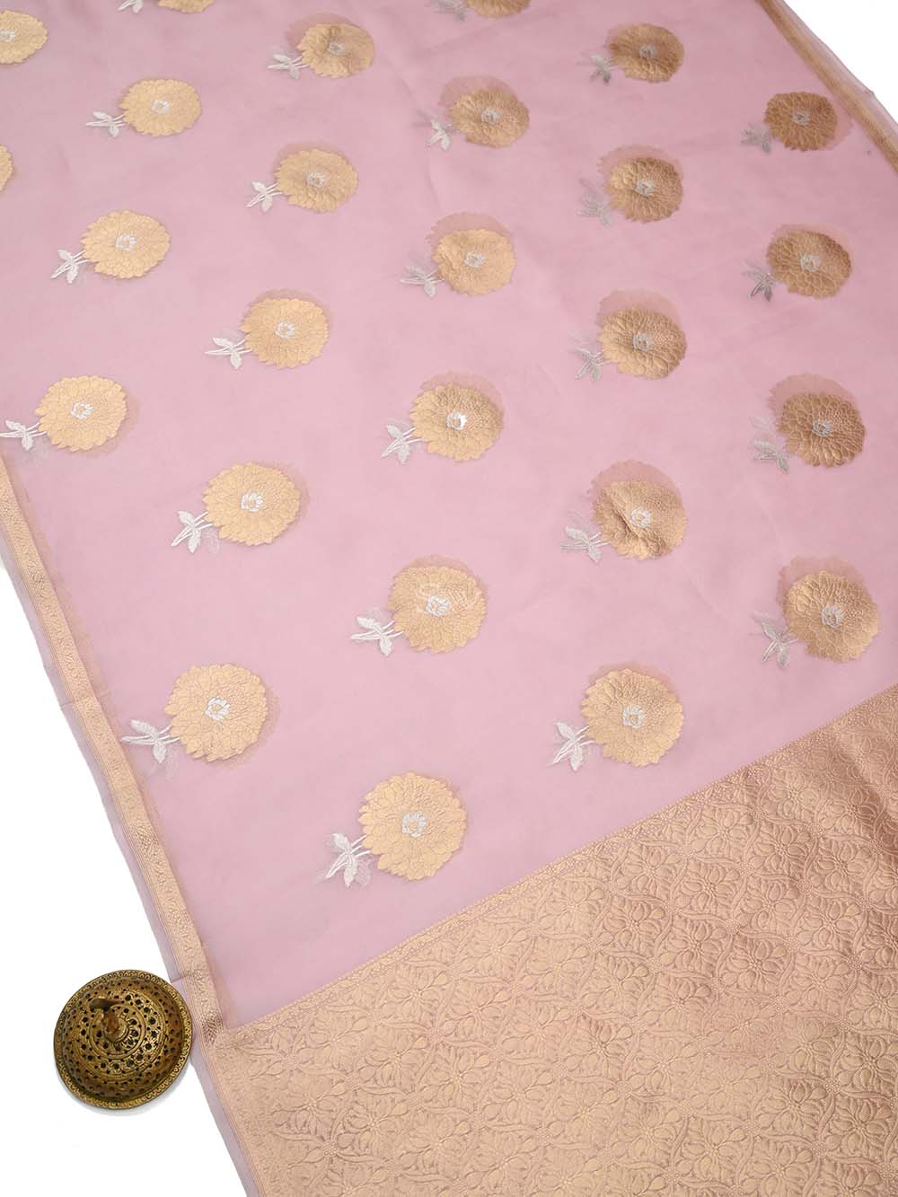 Pastel Pink Boota Organza Handloom Banarasi Saree - Sacred Weaves