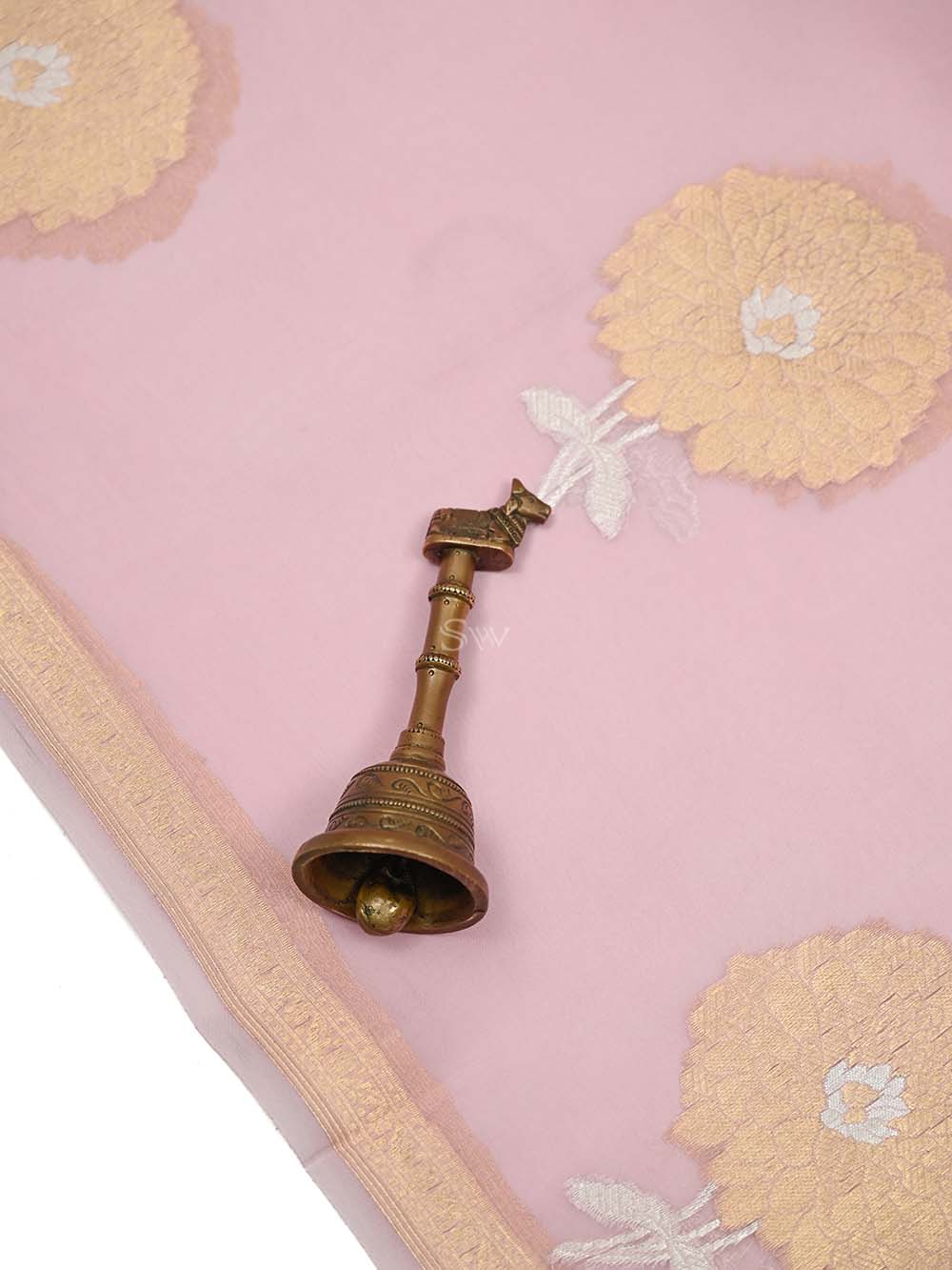 Pastel Pink Boota Organza Handloom Banarasi Saree - Sacred Weaves