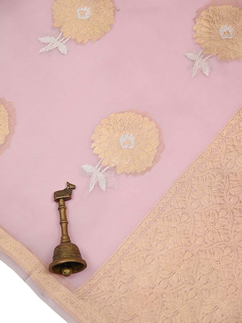 Pastel Pink Boota Organza Handloom Banarasi Saree - Sacred Weaves