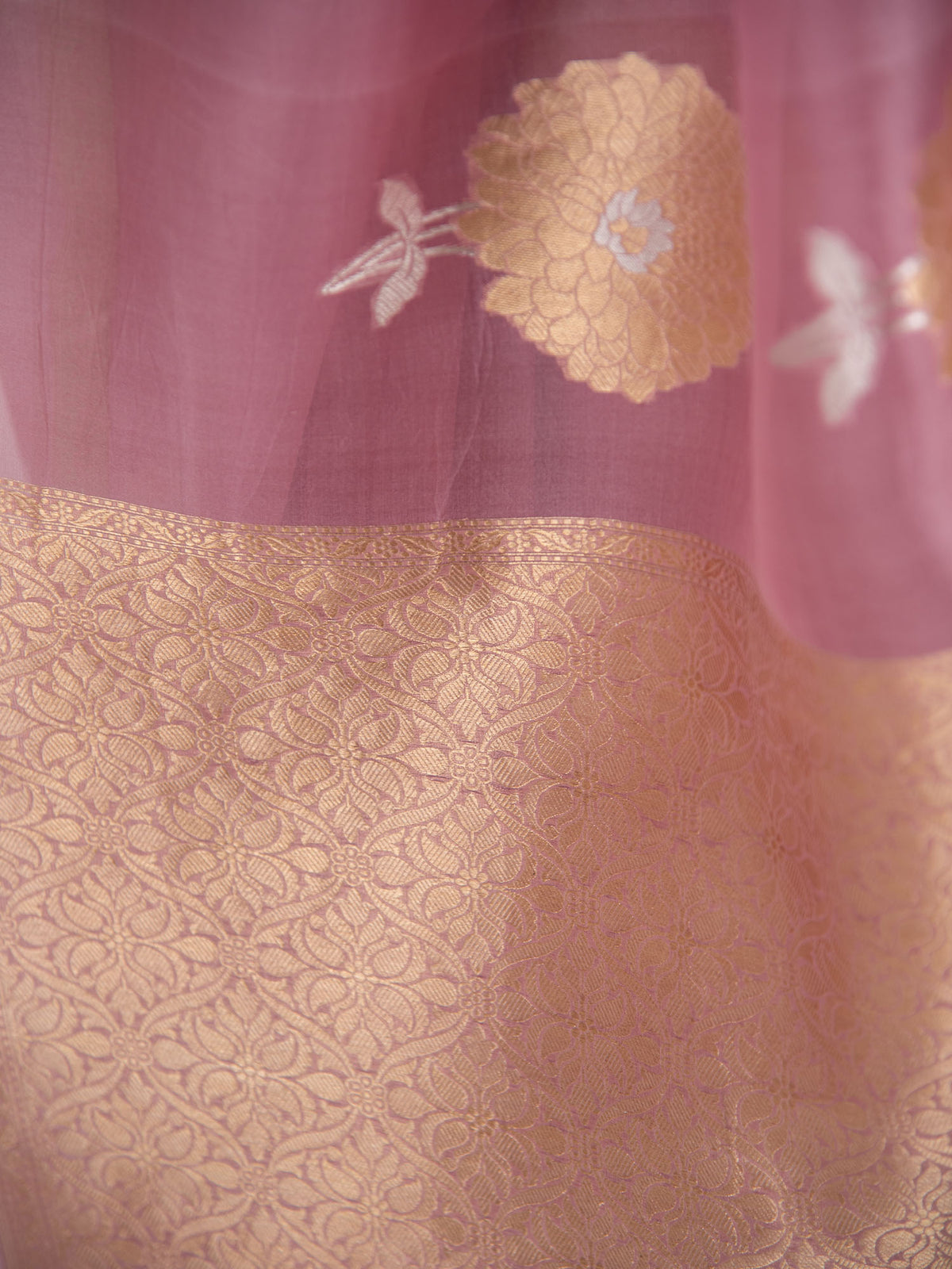 Pastel Pink Boota Organza Handloom Banarasi Saree - Sacred Weaves