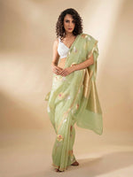 Pastel Pista Green Boota Organza Handloom Banarasi Saree - Sacred Weaves