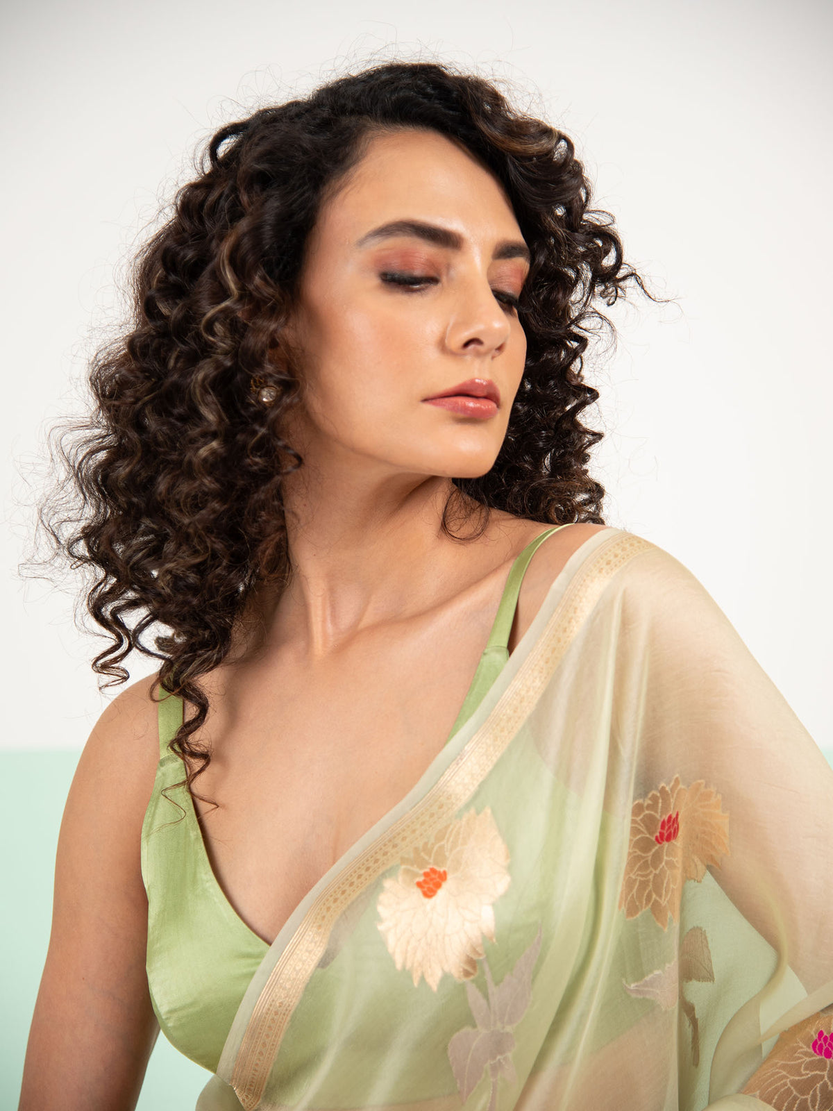 Pastel Pista Green Boota Organza Handloom Banarasi Saree - Sacred Weaves