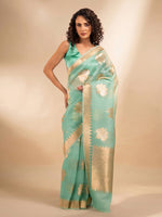 Aqua Green Boota Organza Handloom Banarasi Saree - Sacred Weaves