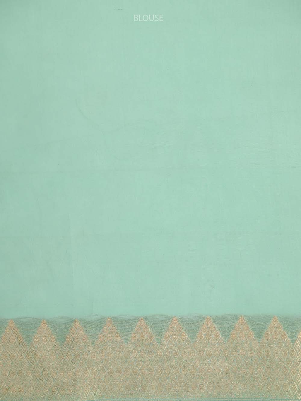 Aqua Green Boota Organza Handloom Banarasi Saree - Sacred Weaves