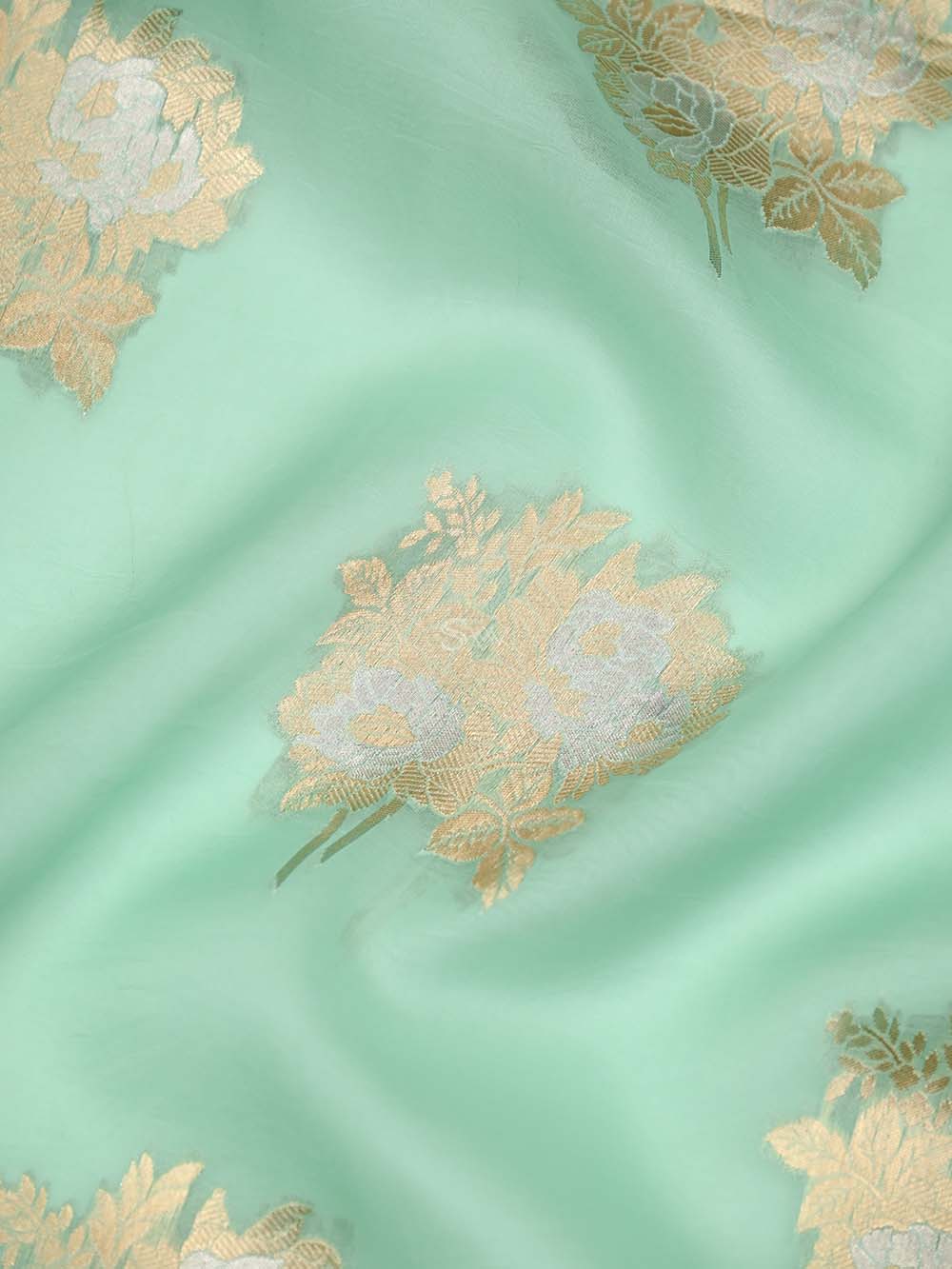 Aqua Green Boota Organza Handloom Banarasi Saree - Sacred Weaves