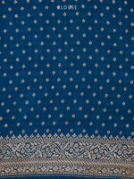 Midnight Blue Jaal Crepe Silk Handloom Banarasi Saree - Sacred Weaves