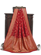 Dark Maroon Jaal Crepe Silk Handloom Banarasi Saree - Sacred Weaves