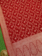 Dark Maroon Jaal Crepe Silk Handloom Banarasi Saree - Sacred Weaves