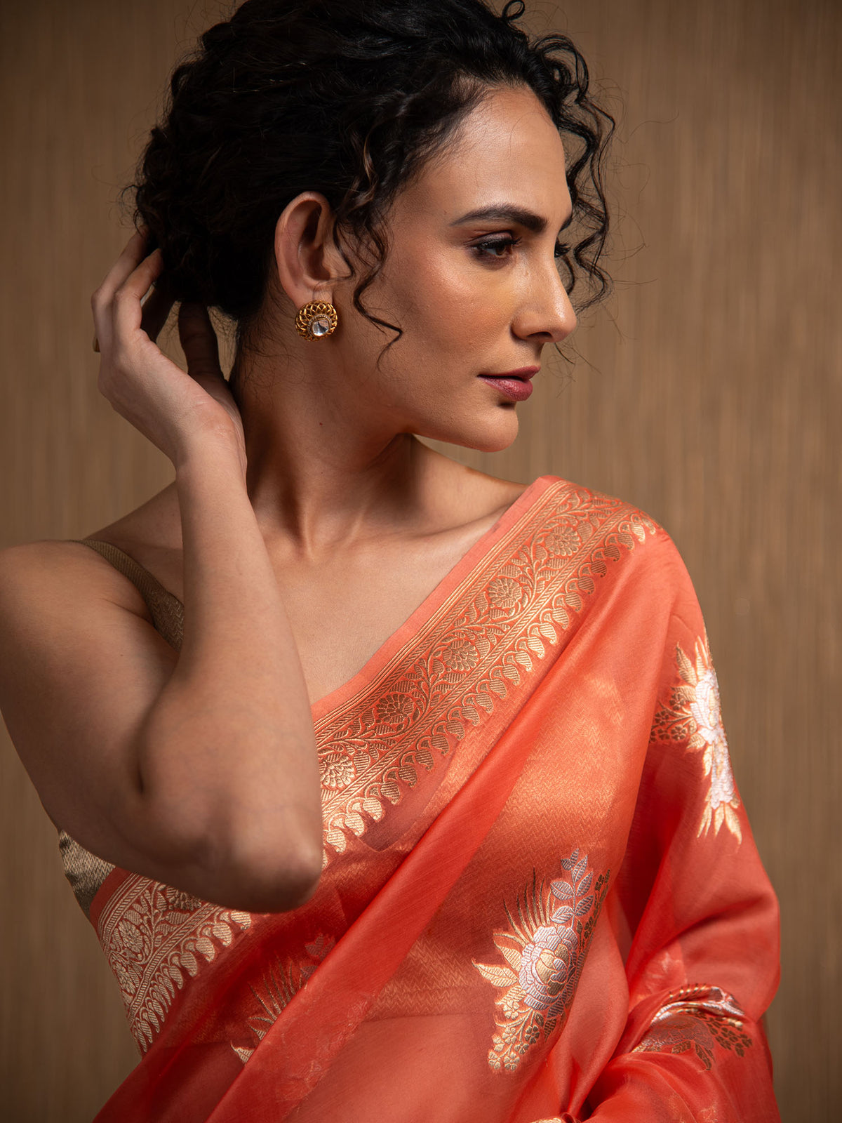 Orange Boota Organza Handloom Banarasi Saree - Sacred Weaves
