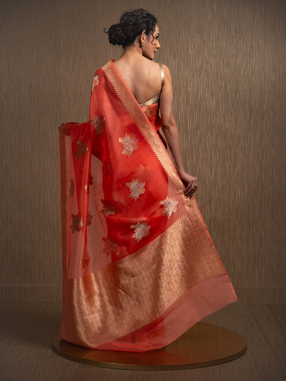 Orange Boota Organza Handloom Banarasi Saree - Sacred Weaves