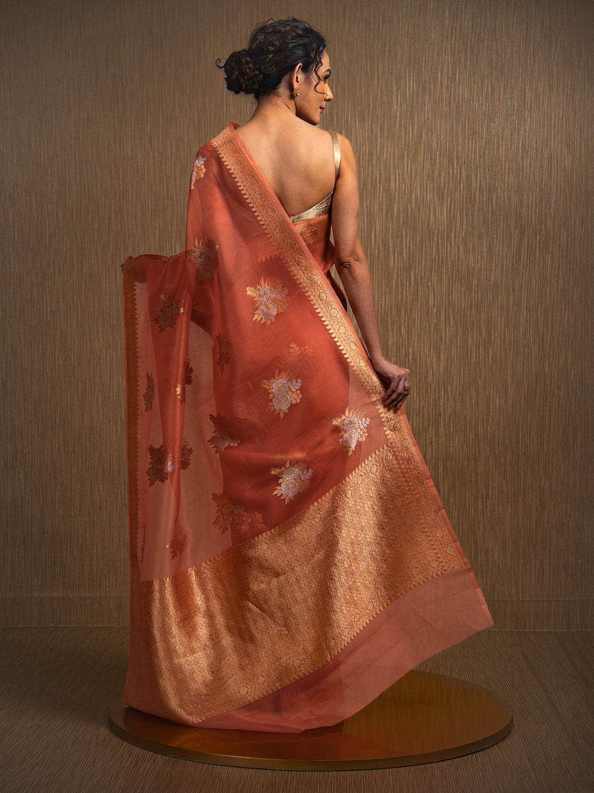 Orange Boota Organza Handloom Banarasi Saree