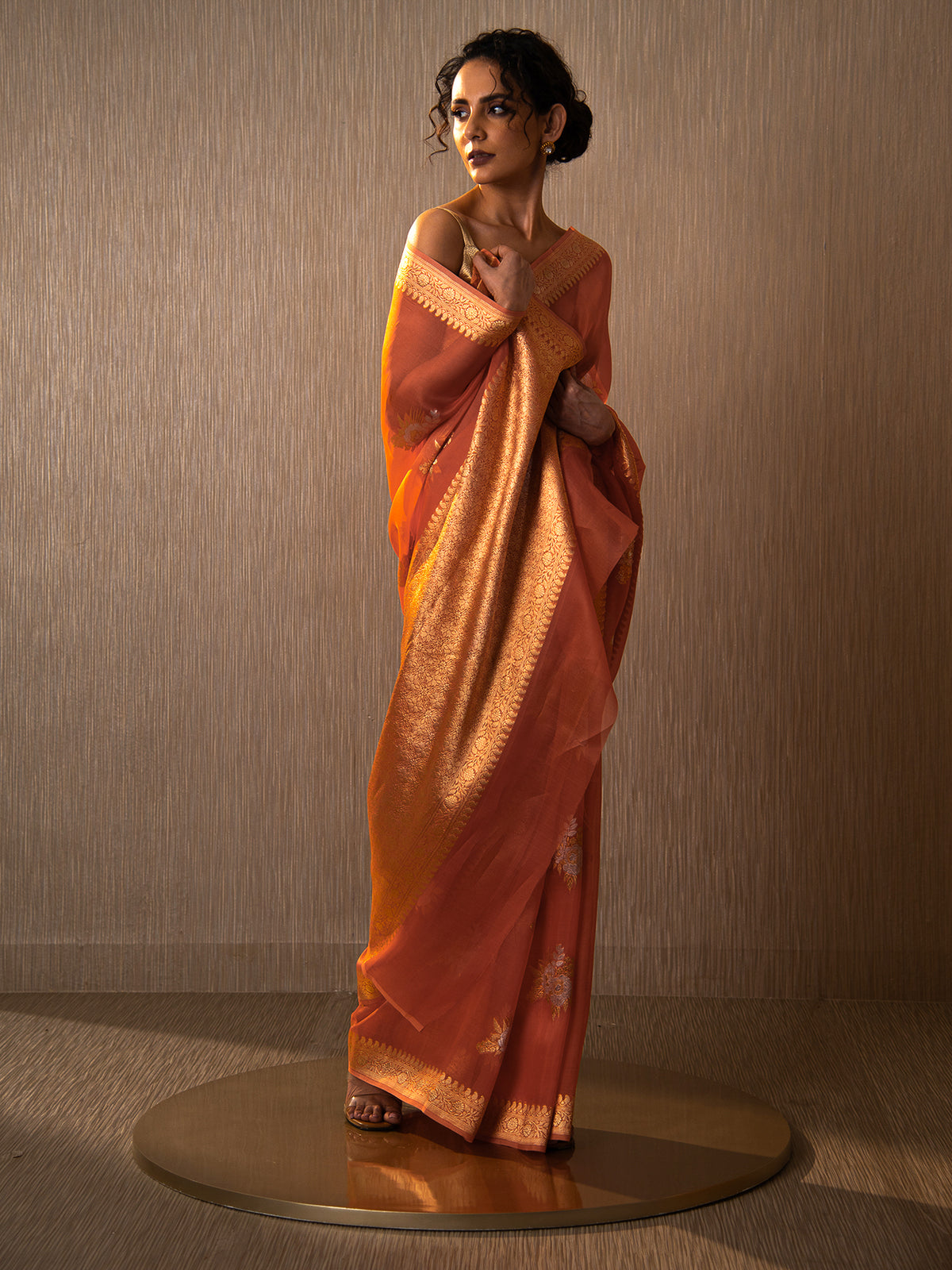 Orange Boota Organza Handloom Banarasi Saree
