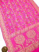 Dark Pink Meenakari Bandhani Crepe Silk Handloom Banarasi Saree - Sacred Weaves
