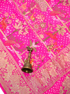 Dark Pink Meenakari Bandhani Crepe Silk Handloom Banarasi Saree - Sacred Weaves