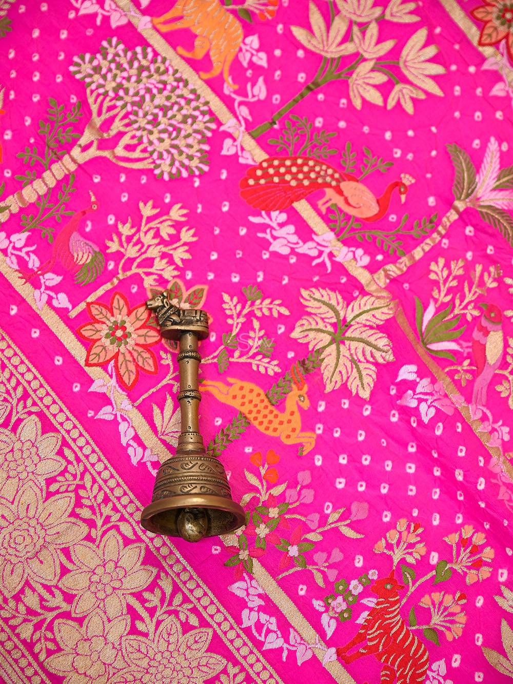 Dark Pink Meenakari Bandhani Crepe Silk Handloom Banarasi Saree - Sacred Weaves