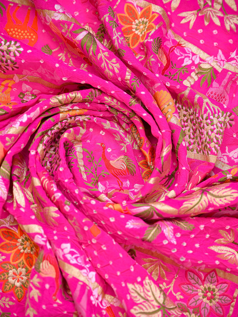 Dark Pink Meenakari Bandhani Crepe Silk Handloom Banarasi Saree - Sacred Weaves