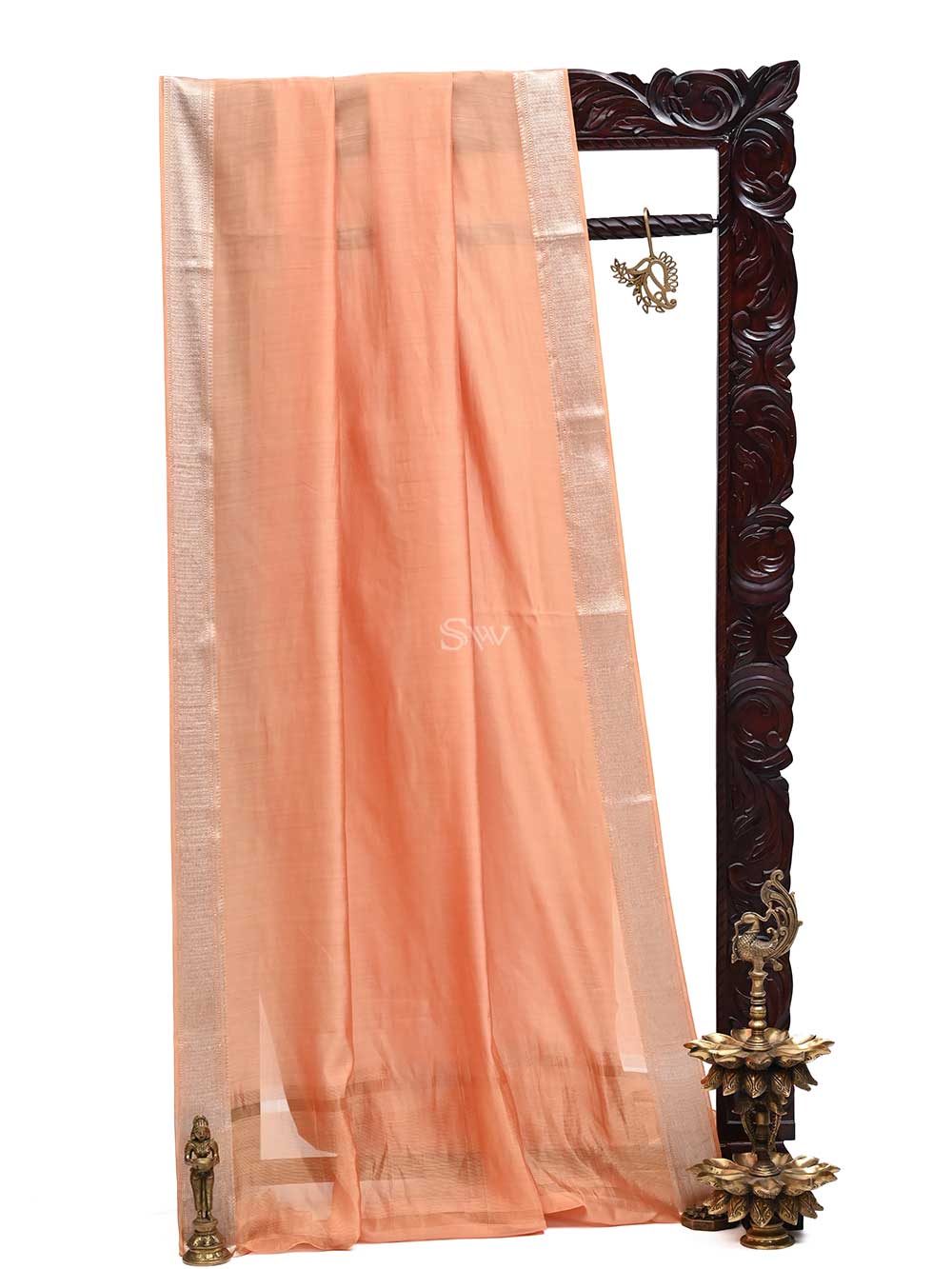 Rust Peach Chiniya Silk Handloom Banarasi Saree - Sacred Weaves