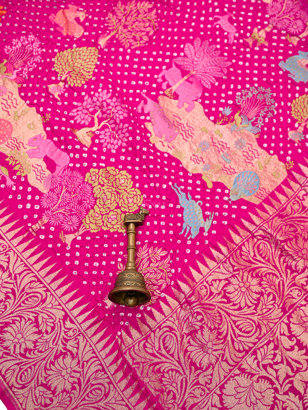 Dark Pink Meenakari Bandhani Silk Handloom Banarasi Saree - Sacred Weaves