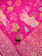 Dark Pink Meenakari Bandhani Silk Handloom Banarasi Saree - Sacred Weaves