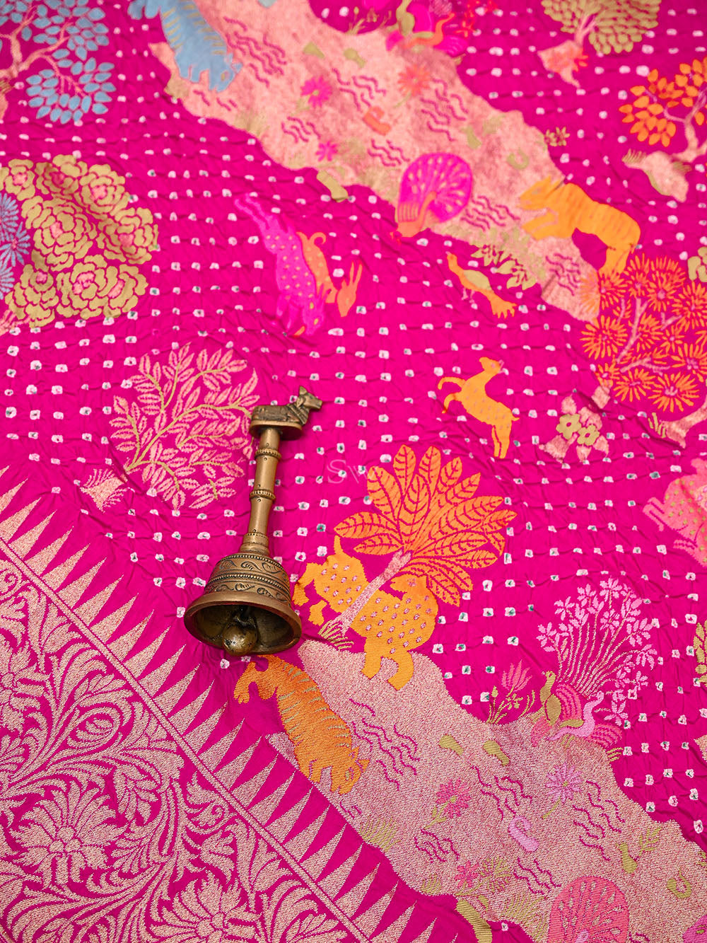 Dark Pink Meenakari Bandhani Silk Handloom Banarasi Saree - Sacred Weaves