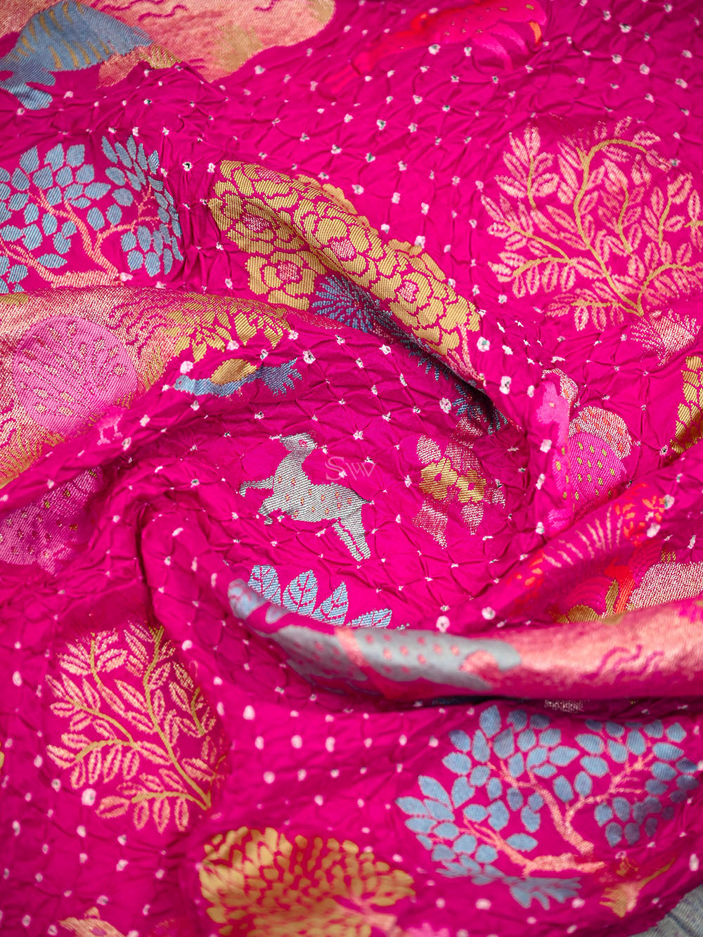 Dark Pink Meenakari Bandhani Silk Handloom Banarasi Saree - Sacred Weaves