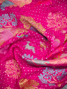 Dark Pink Meenakari Bandhani Silk Handloom Banarasi Saree - Sacred Weaves