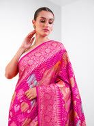Dark Pink Meenakari Bandhani Silk Handloom Banarasi Saree - Sacred Weaves