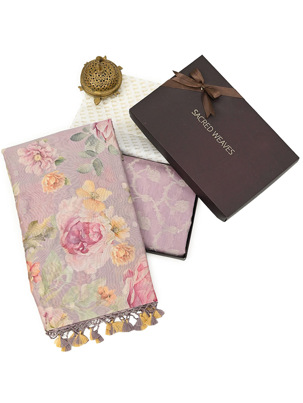 Pastel Purple Jaal Cotton Silk Handloom Banarasi Suit - Gift Box - Sacred Weaves