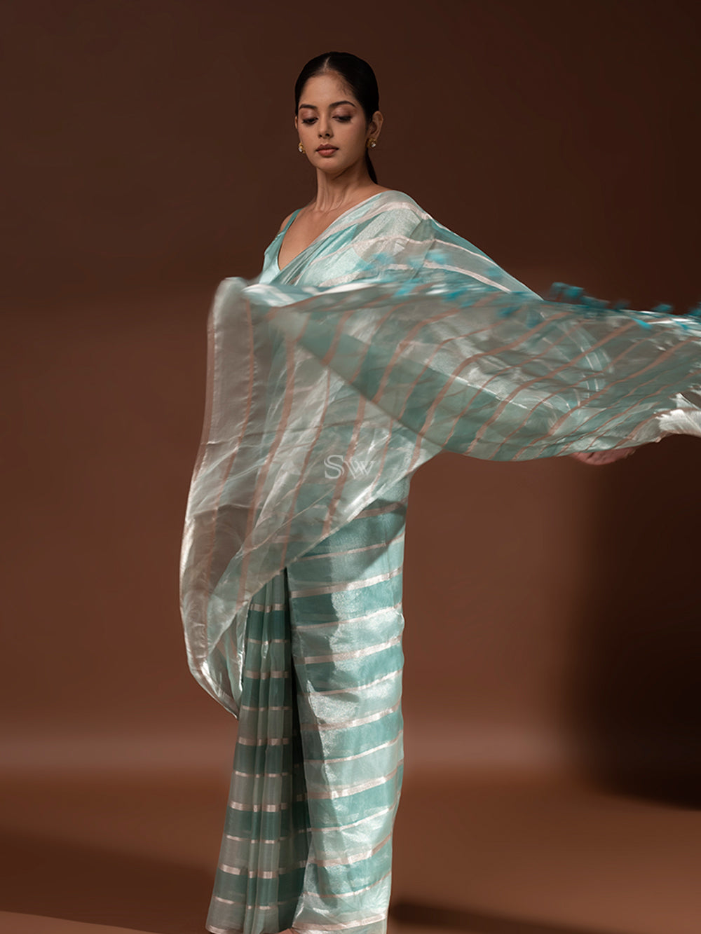 Mint Blue Tissue Handloom Banarasi Saree - Sacred Weaves