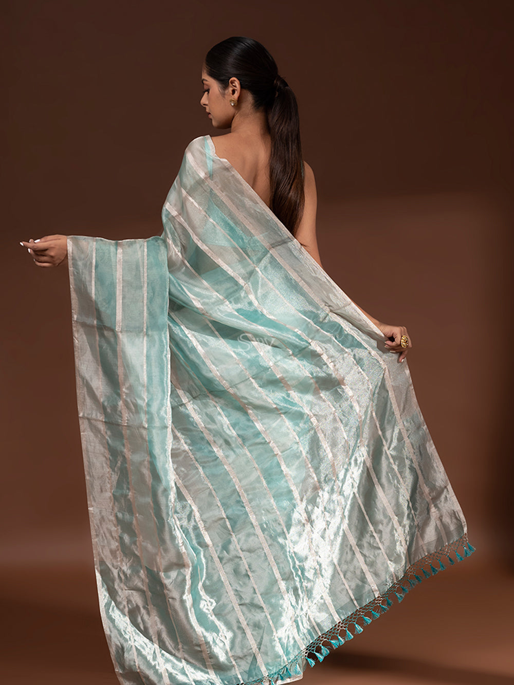 Mint Blue Tissue Handloom Banarasi Saree - Sacred Weaves