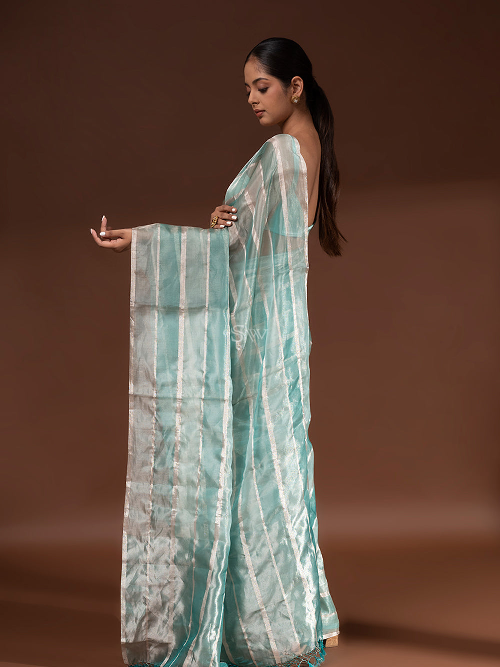 Mint Blue Tissue Handloom Banarasi Saree - Sacred Weaves