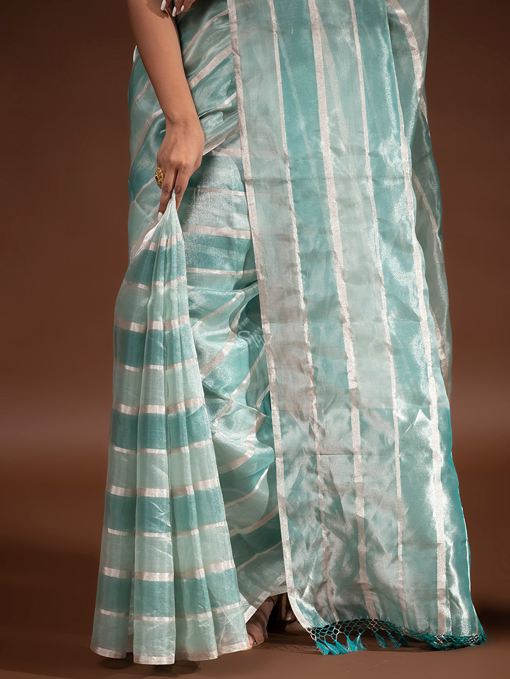 Mint Blue Tissue Handloom Banarasi Saree - Sacred Weaves