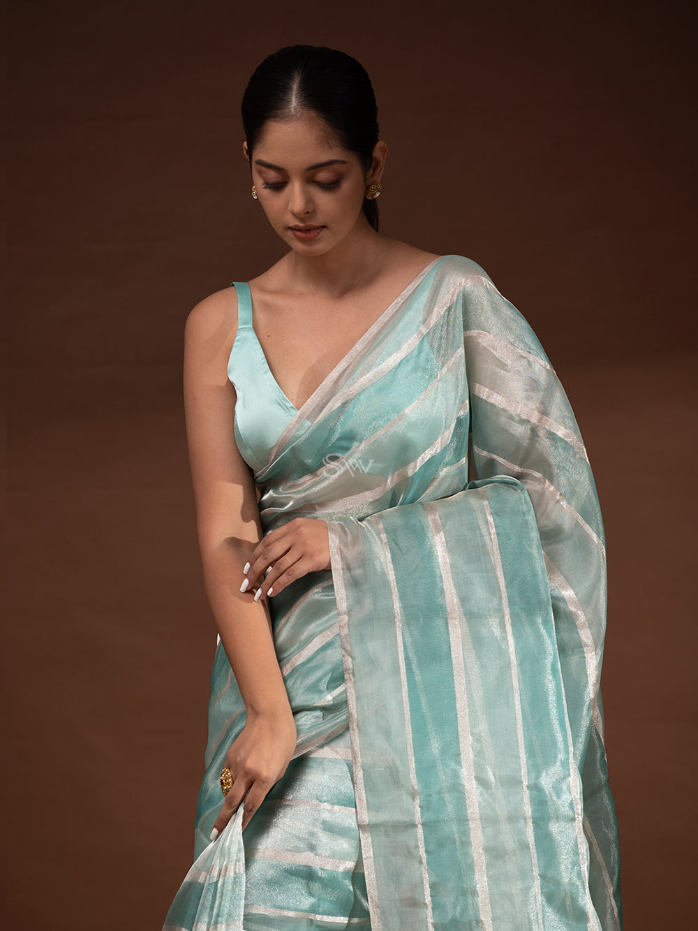 Mint Blue Tissue Handloom Banarasi Saree - Sacred Weaves