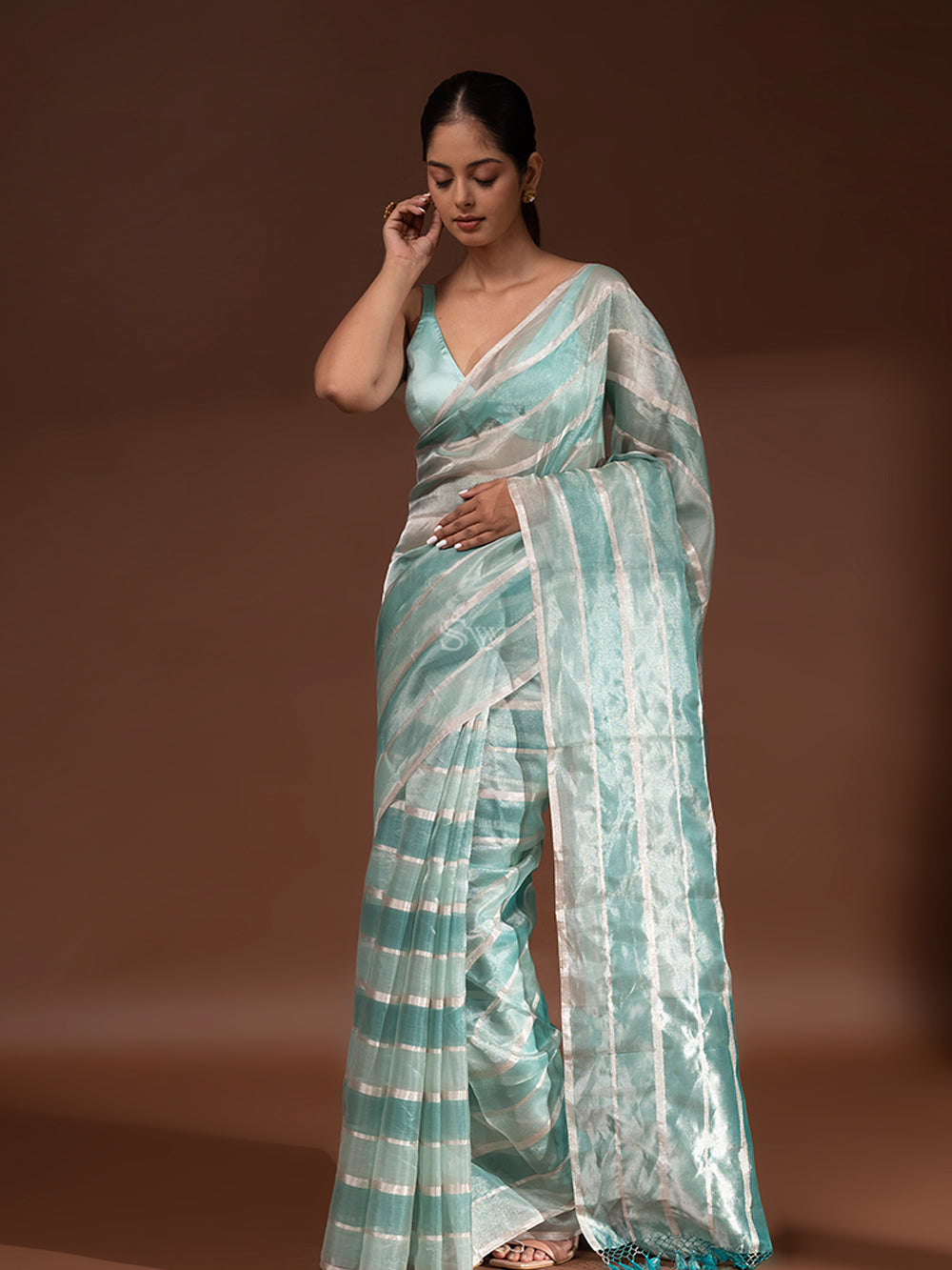 Mint Blue Tissue Handloom Banarasi Saree - Sacred Weaves