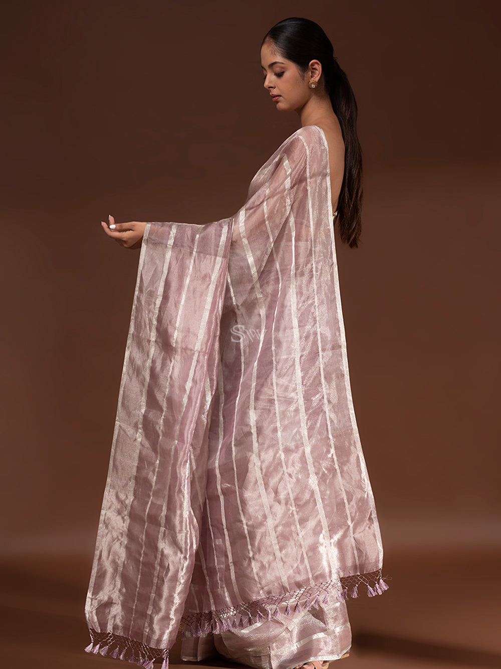Dusty Violet Tissue Handloom Banarasi Saree - Sacred Weaves