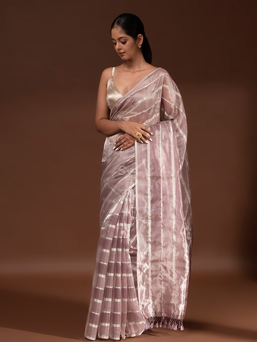 Dusty Violet Tissue Handloom Banarasi Saree - Sacred Weaves