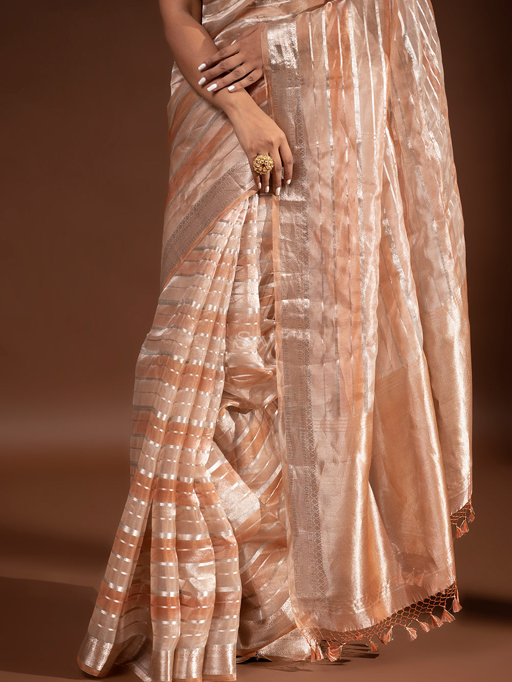 Peach Tissue Rangkat Handloom Banarasi Saree - Sacred Weaves