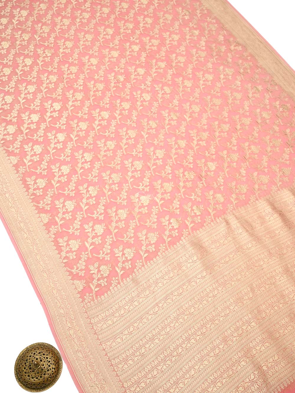 Pastel Pink Jaal Khaddi Georgette Handloom Banarasi Saree - Sacred Weaves