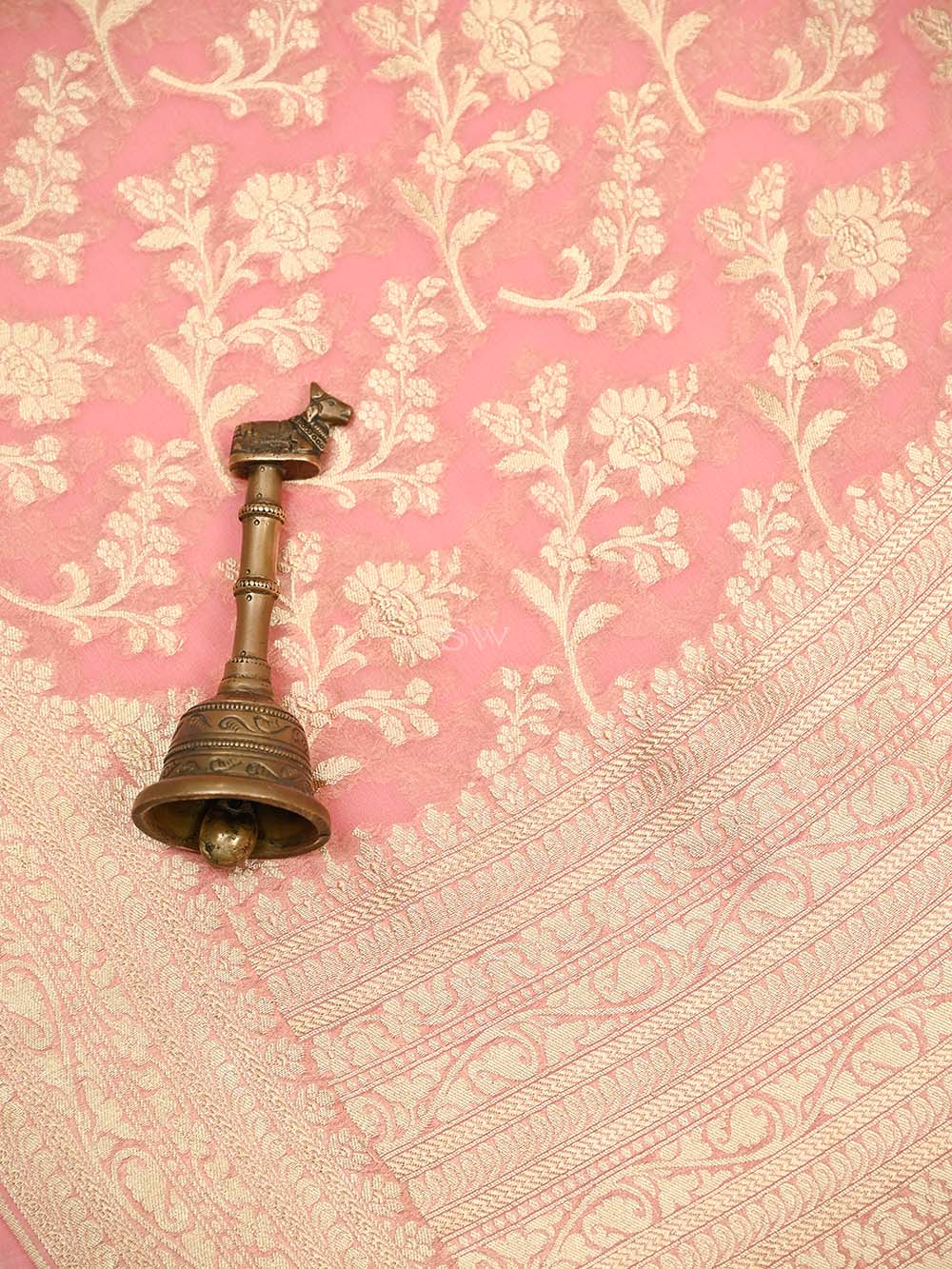 Pastel Pink Jaal Khaddi Georgette Handloom Banarasi Saree - Sacred Weaves