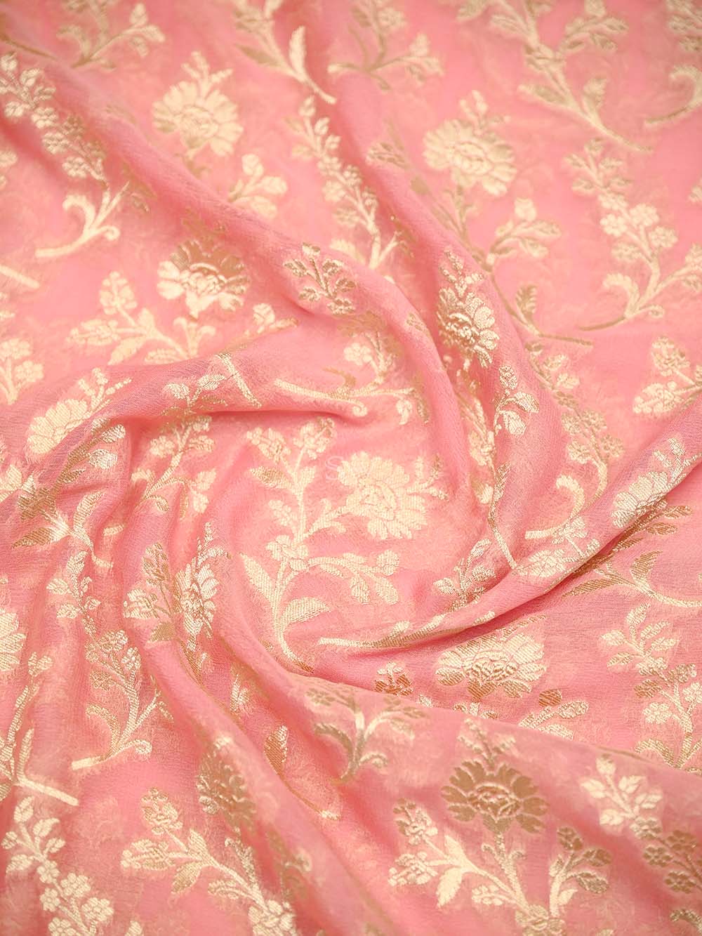 Pastel Pink Jaal Khaddi Georgette Handloom Banarasi Saree - Sacred Weaves