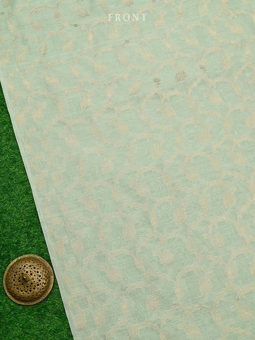 Sea Green Jaal Cotton Silk Handloom Banarasi Suit - Sacred Weaves