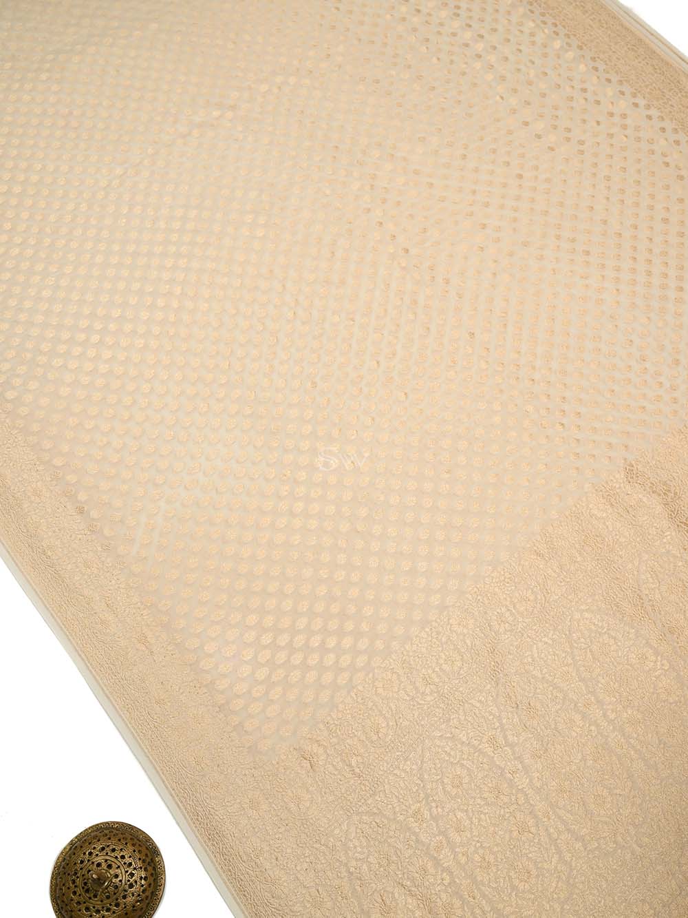 Cream Booti Khaddi Georgette Handloom Banarasi Saree - Sacred Weaves