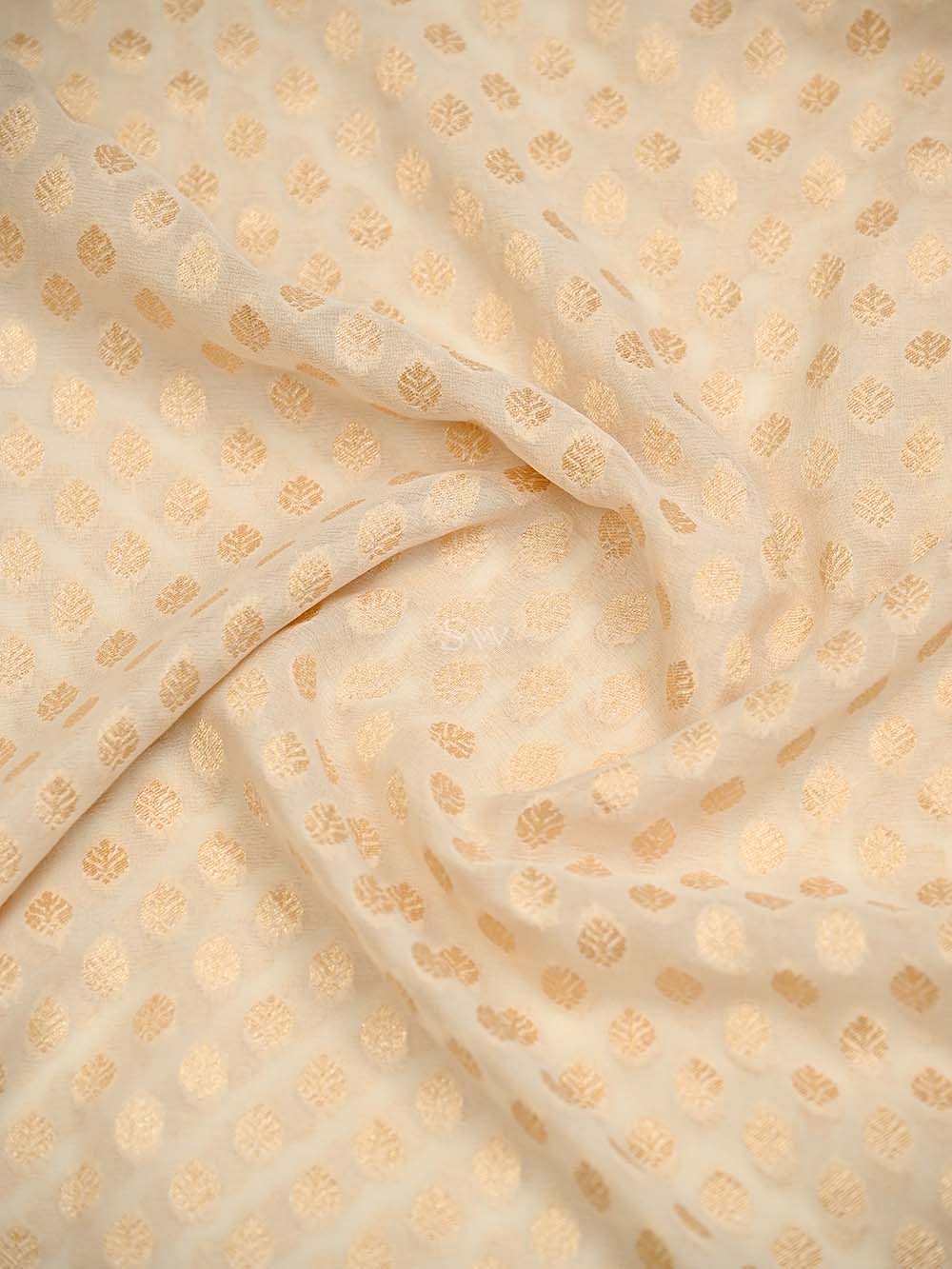 Cream Booti Khaddi Georgette Handloom Banarasi Saree - Sacred Weaves