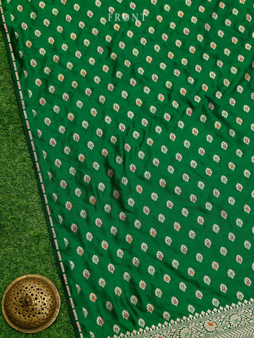 Bottle Green Meenakari Katan Silk Handloom Banarasi Suit - Sacred Weaves