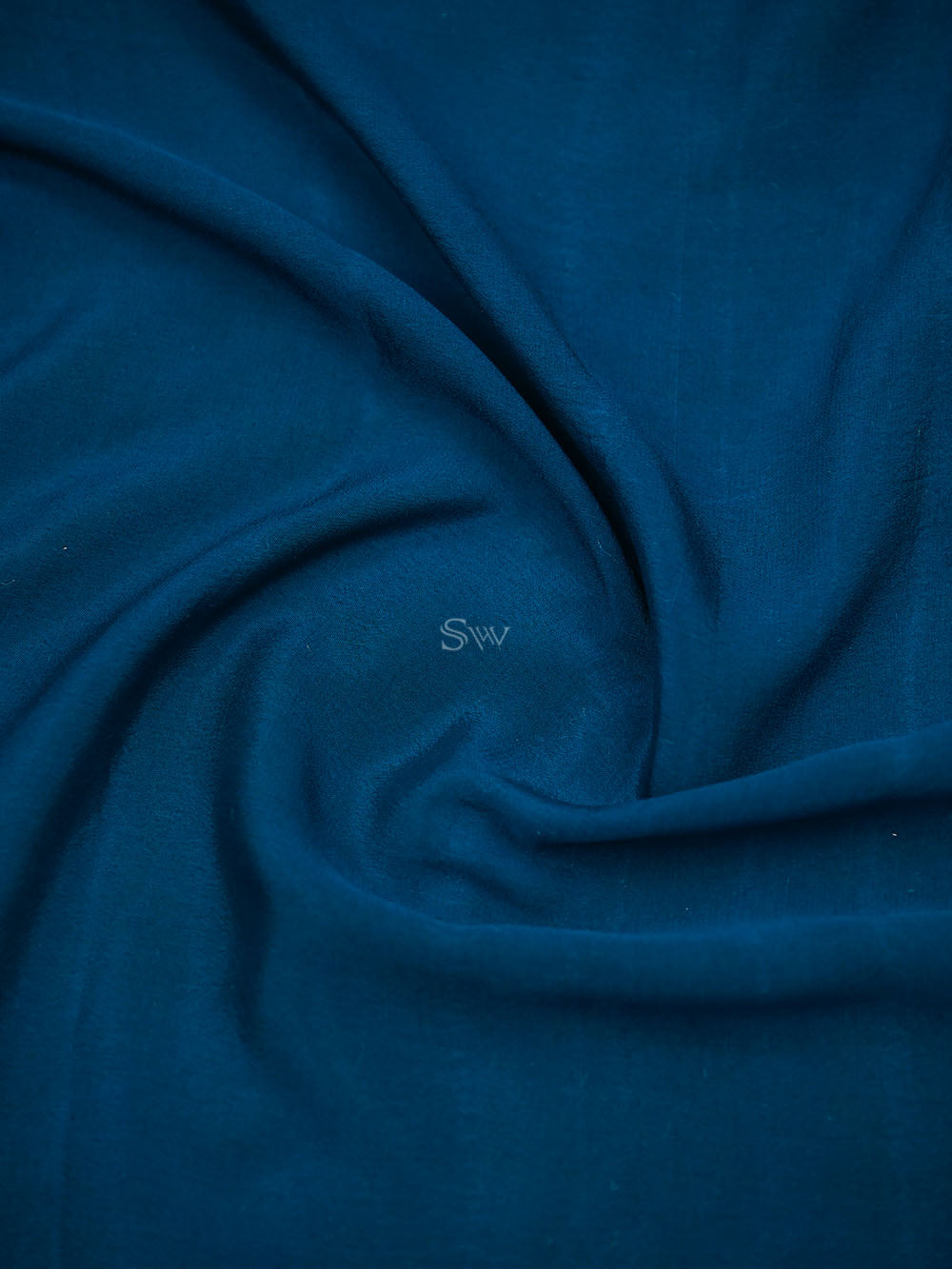 Midnight Blue Plain Crepe Silk Handloom Banarasi Saree - Sacred Weaves