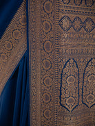 Midnight Blue Plain Crepe Silk Handloom Banarasi Saree - Sacred Weaves