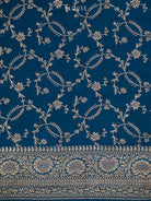 Midnight Blue Plain Crepe Silk Handloom Banarasi Saree - Sacred Weaves