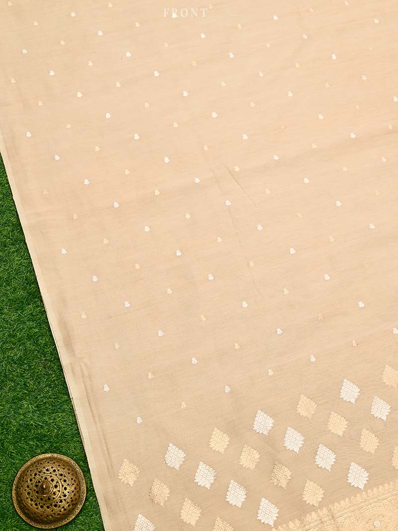 Light Peach Booti Cotton Silk Handloom Banarasi Suit - Sacred Weaves