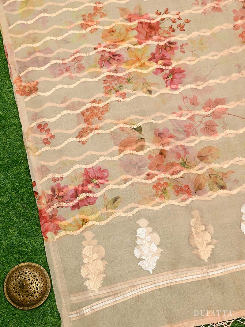 Peach Booti Cotton Silk Handloom Banarasi Suit