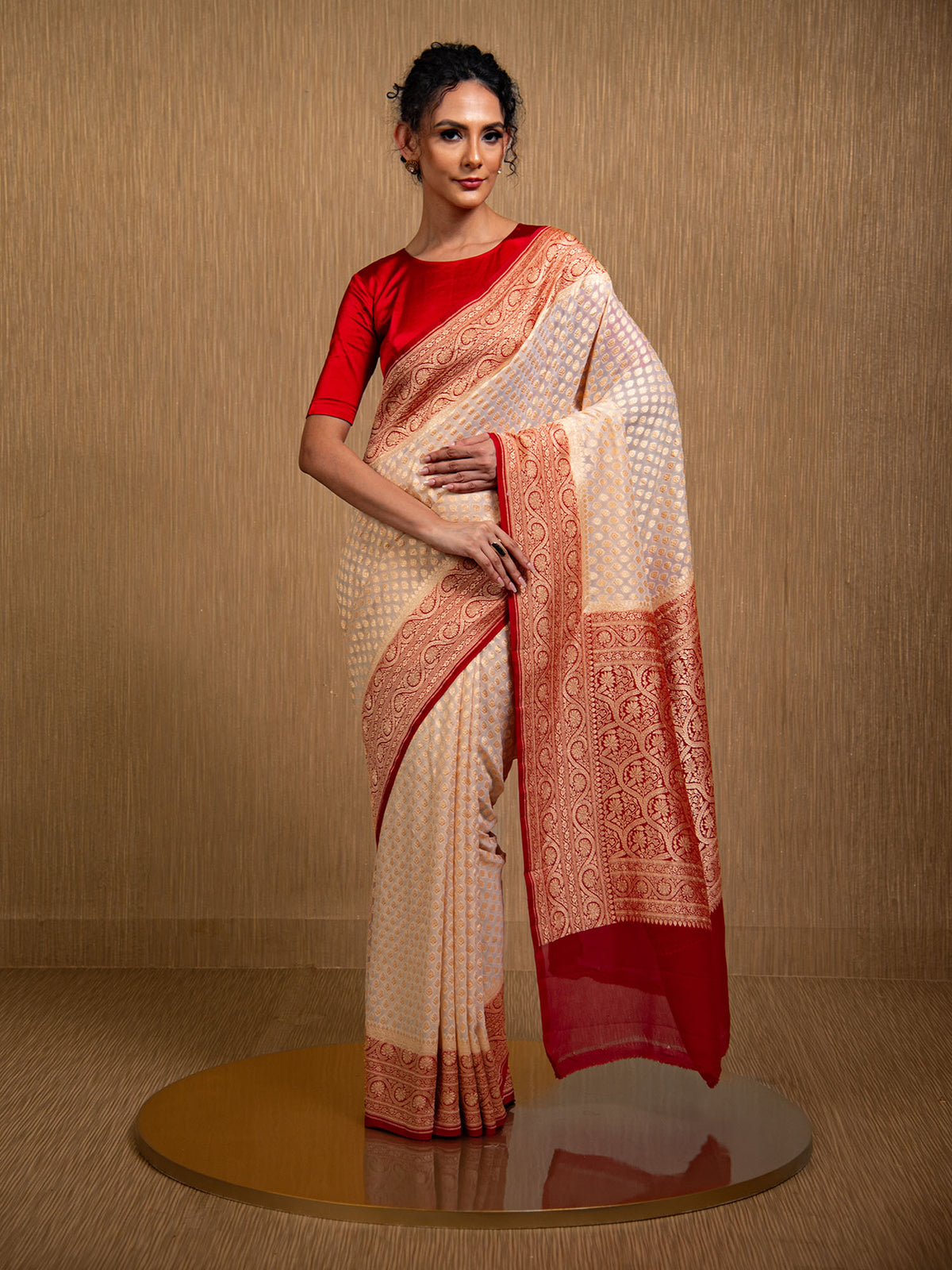 Light Beige Booti Khaddi Georgette Handloom Banarasi Saree
